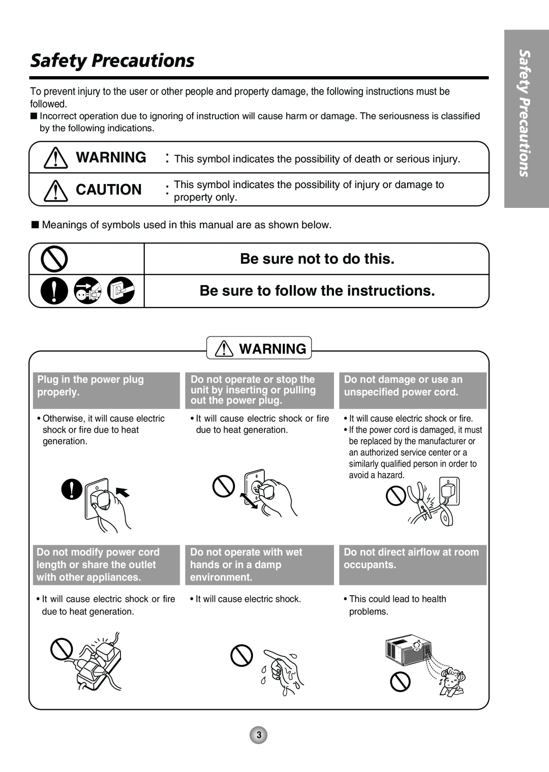 Panasonic CW-XC125HU Safety Precautions, Be sure not to do this, Be sure to follow the instructions, hands or in a damp 