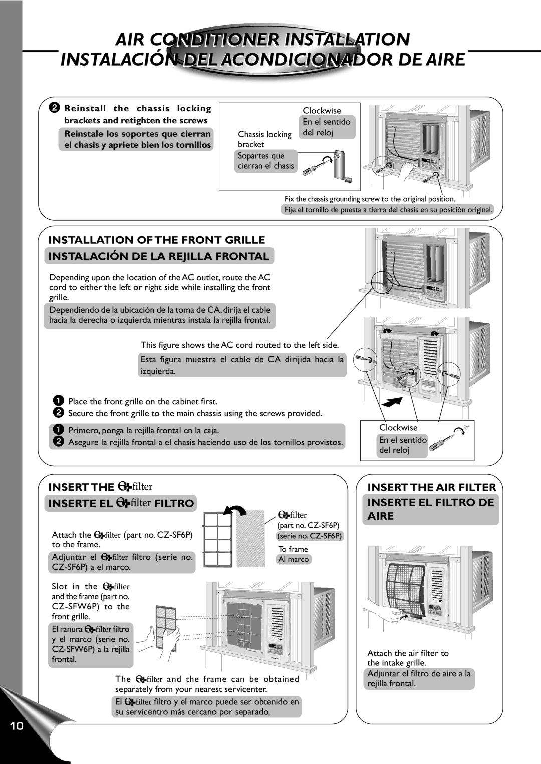 Panasonic CW-XC120AU, CW-XC100AU manual Insert Inserte EL Filtro, Insert the AIR Filter Inserte EL Filtro DE Aire 