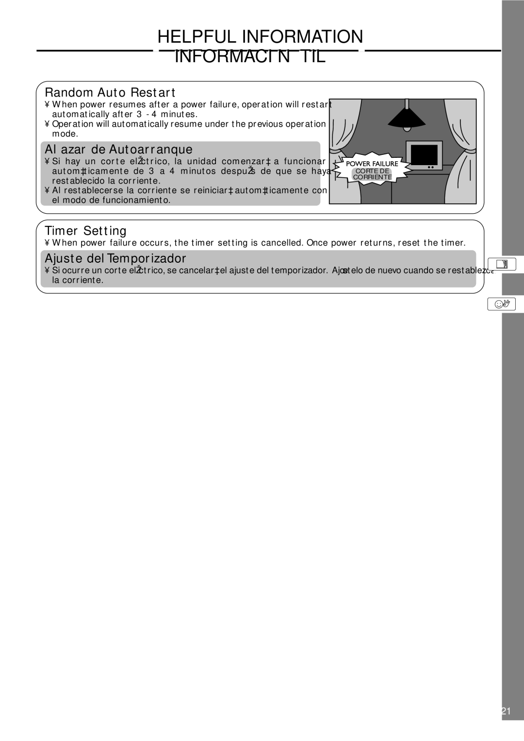 Panasonic CW-XC100AU Helpful Information Información Útil, Random Auto Restart, Al azar de Autoarranque, Timer Setting 