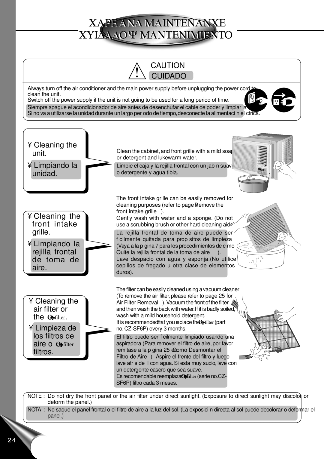 Panasonic CW-XC120AU, CW-XC100AU manual Care and Maintenance Cuidadoy Mantenimiento 