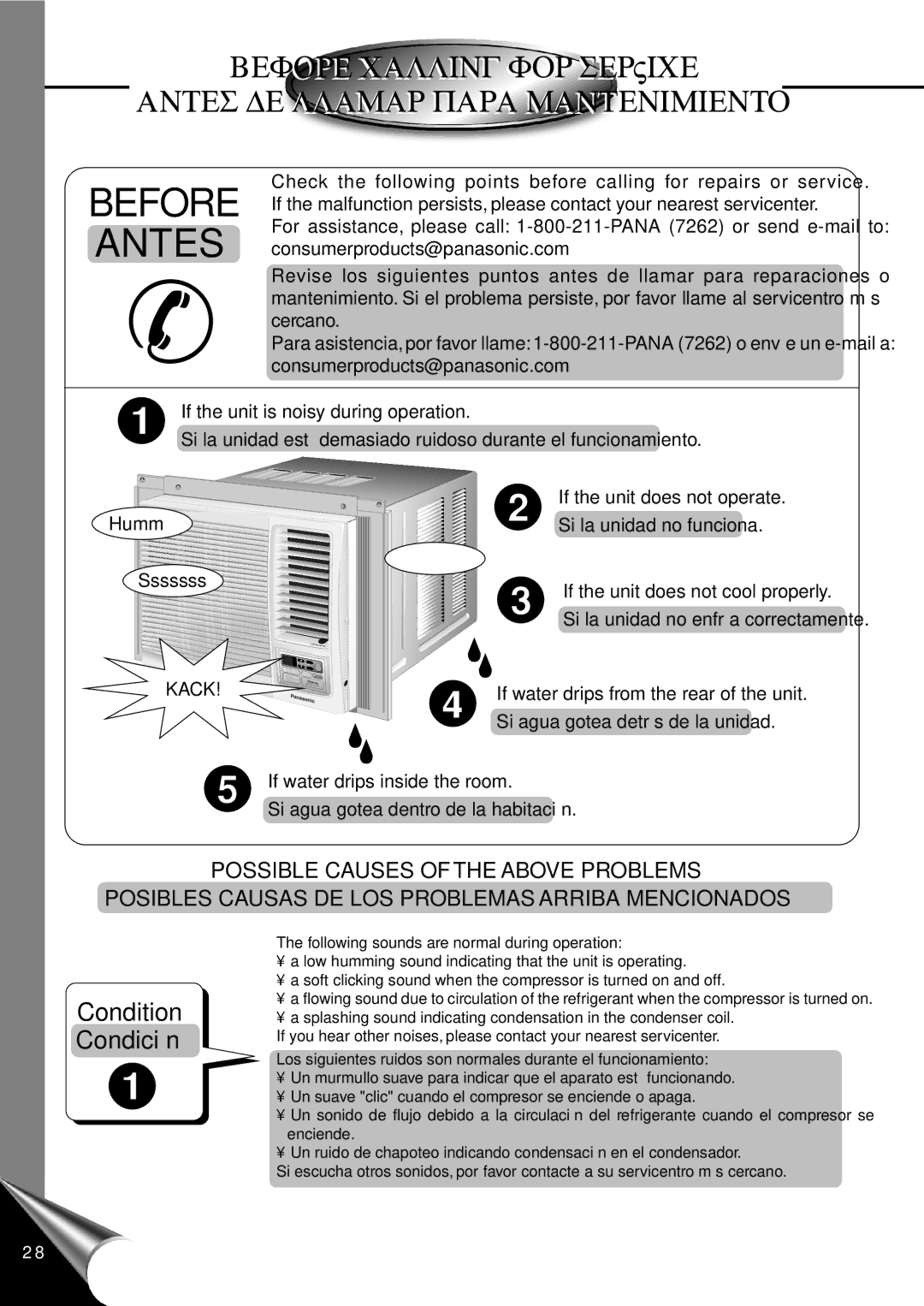 Panasonic CW-XC120AU, CW-XC100AU manual Before, If the unit is noisy during operation 