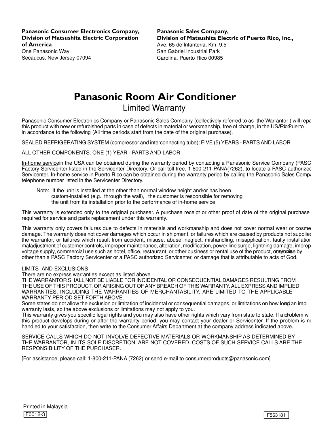 Panasonic CW-XC120AU, CW-XC100AU manual Panasonic Room Air Conditioner 