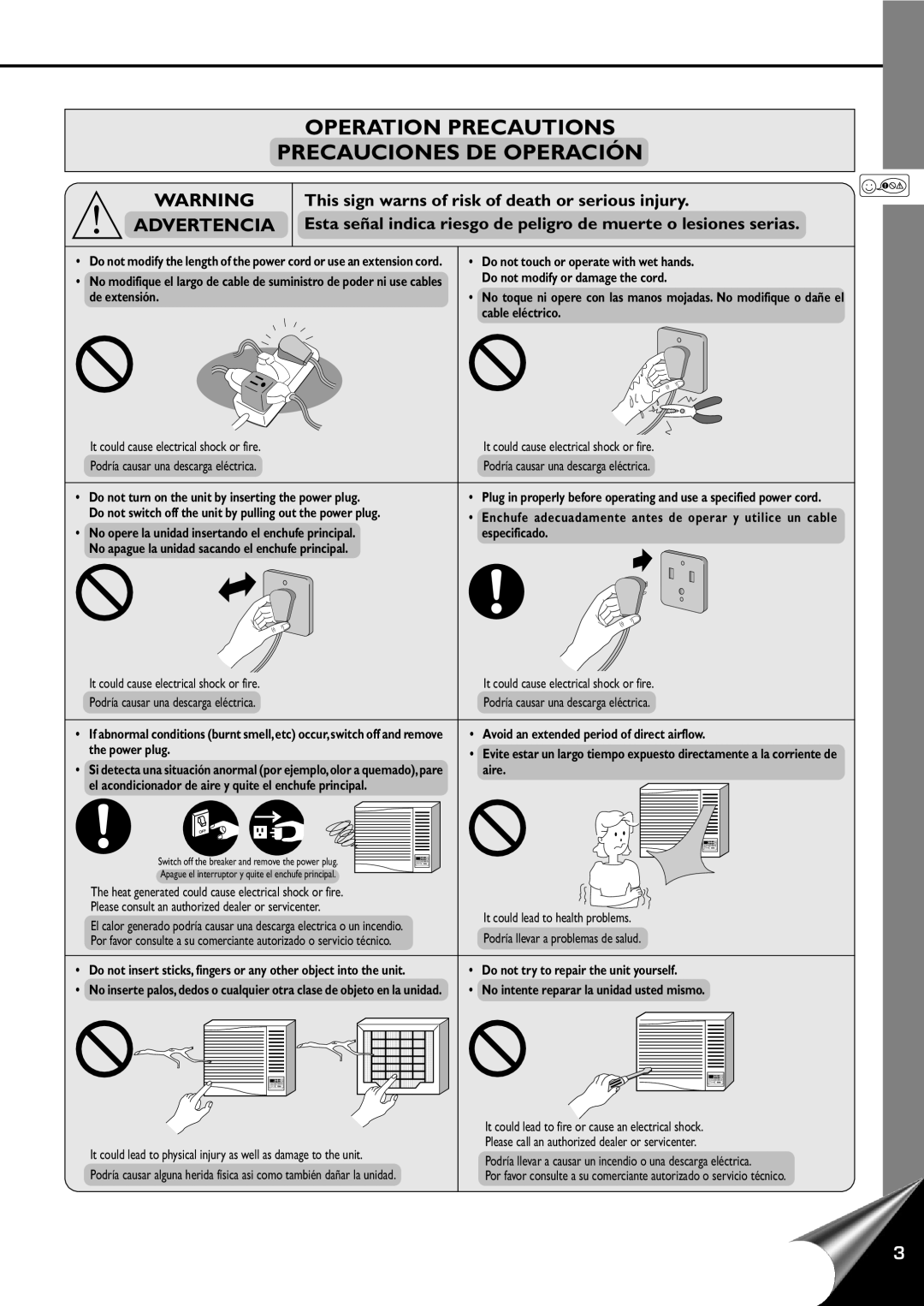 Panasonic CW-XC100AU, CW-XC120AU manual Operation Precautions Precauciones De Operación, Advertencia 