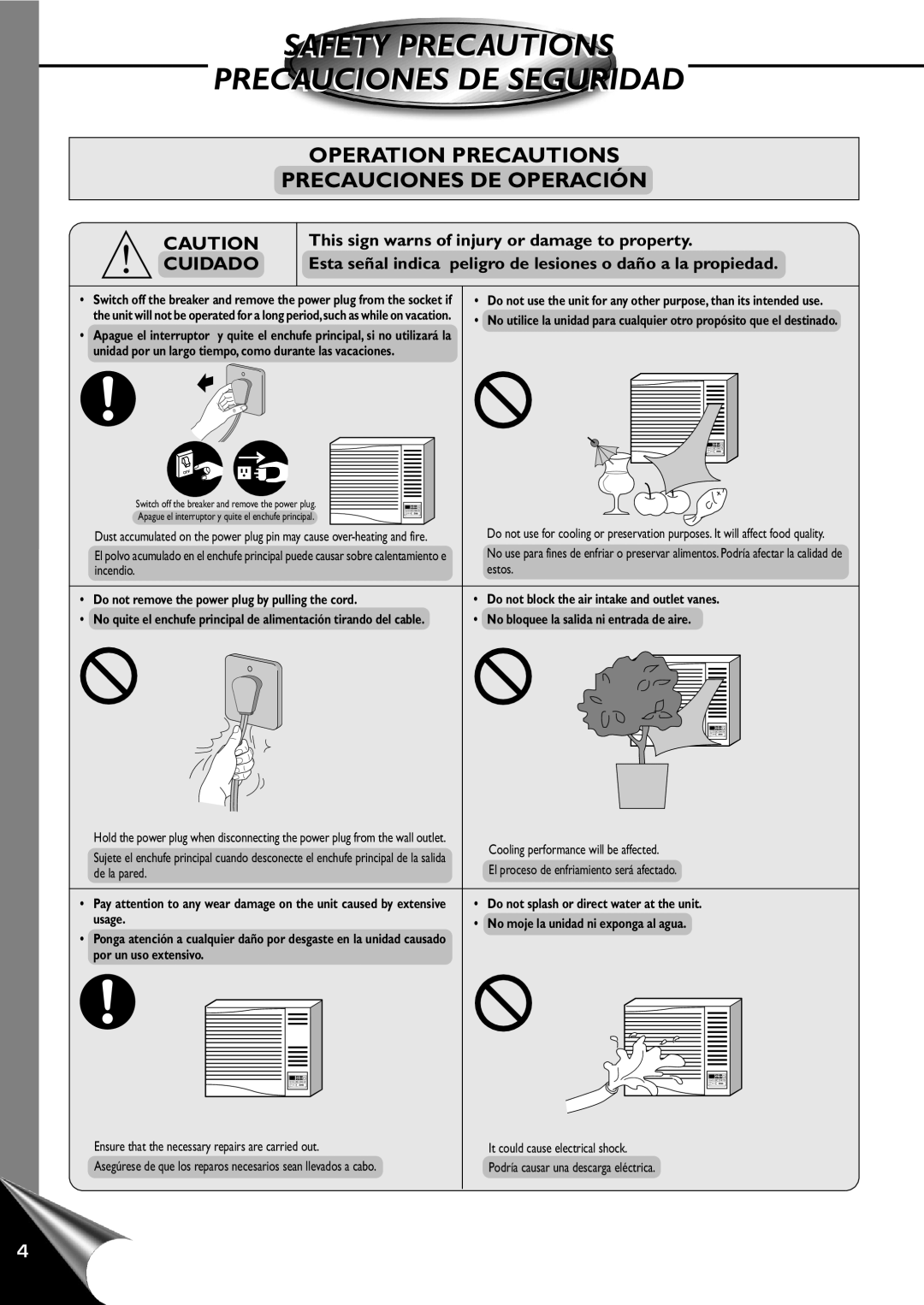 Panasonic CW-XC120AU, CW-XC100AU manual Caution Cuidado, Safety Precautions Precauciones De Seguridad 