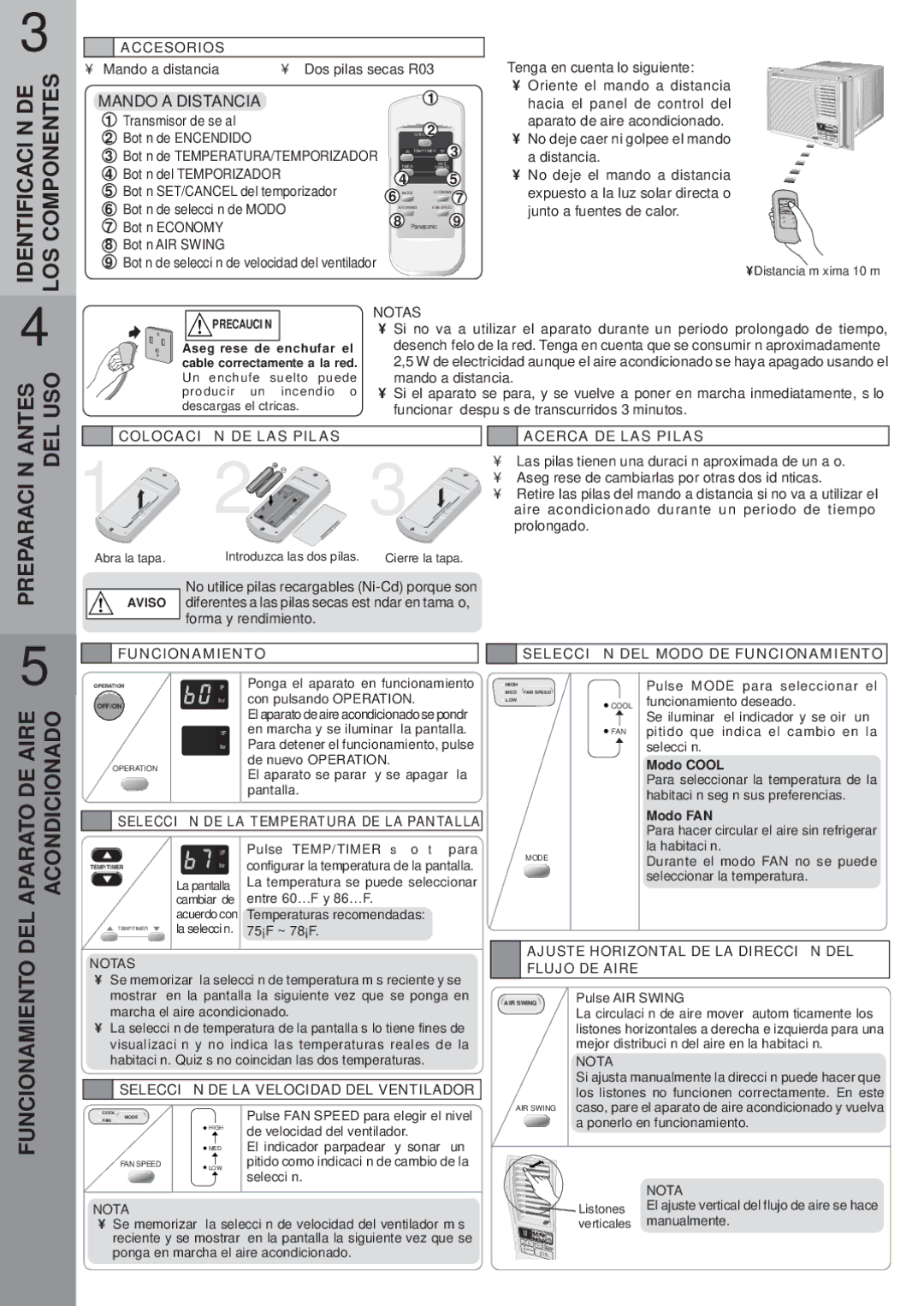 Panasonic CW-XC122VU manual Preparación Antes DEL USO, Aparato DE Aire Acondicionado, Mando a Distancia 