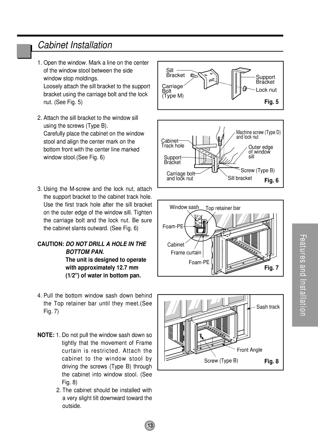 Panasonic CW-XC185HU, CW-XC145HU, CW-XC245HU manual Cabinet Installation, Window stop moldings 