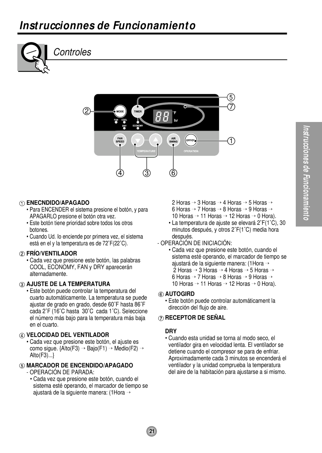 Panasonic CW-XC145HU, CW-XC185HU, CW-XC245HU manual Instruccionnes de Funcionamiento, Controles 