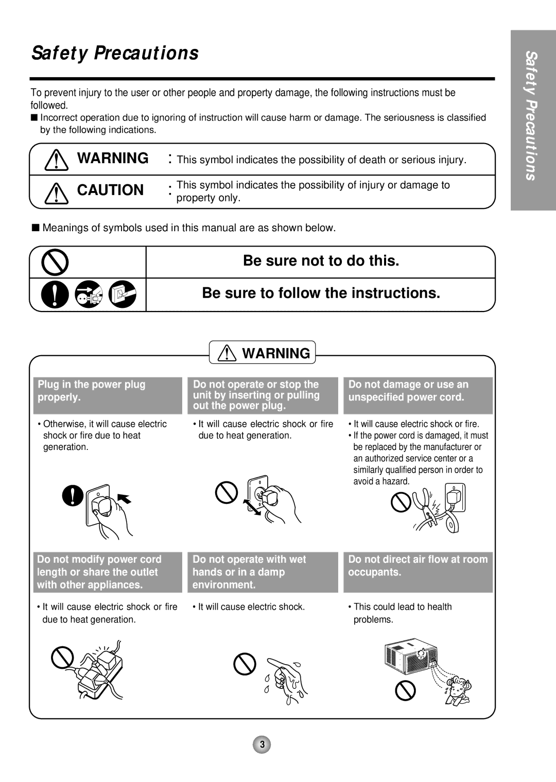 Panasonic CW-XC145HU, CW-XC185HU, CW-XC245HU Safety Precautions, Be sure not to do this Be sure to follow the instructions 