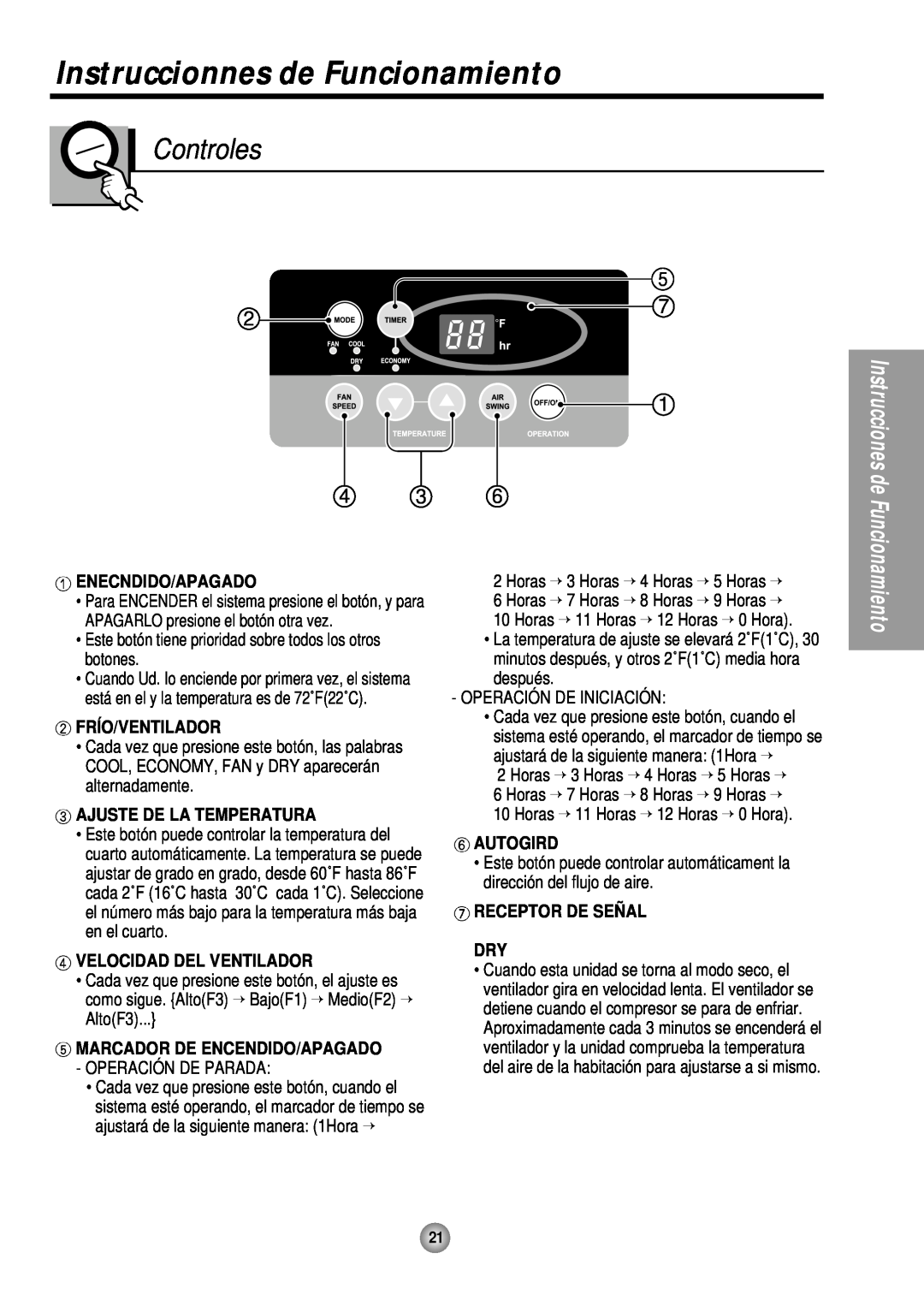 Panasonic CW-XC145HU, CW-XC185HU Instruccionnes de Funcionamiento, Controles, Enecndido/Apagado, Frío/Ventilador, Autogird 