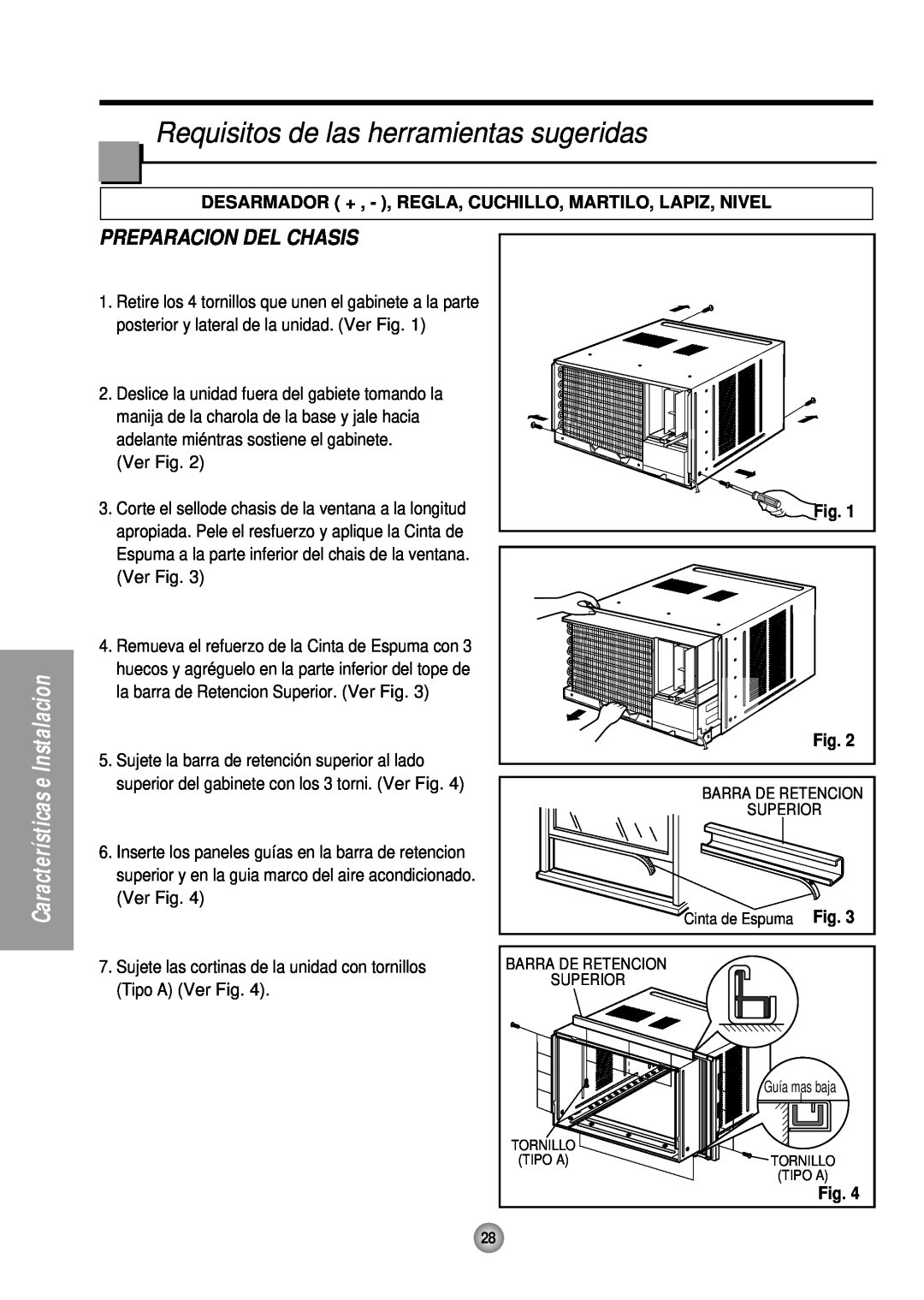 Panasonic CW-XC185HU manual Requisitos de las herramientas sugeridas, Preparacion Del Chasis, Características e Instalacion 