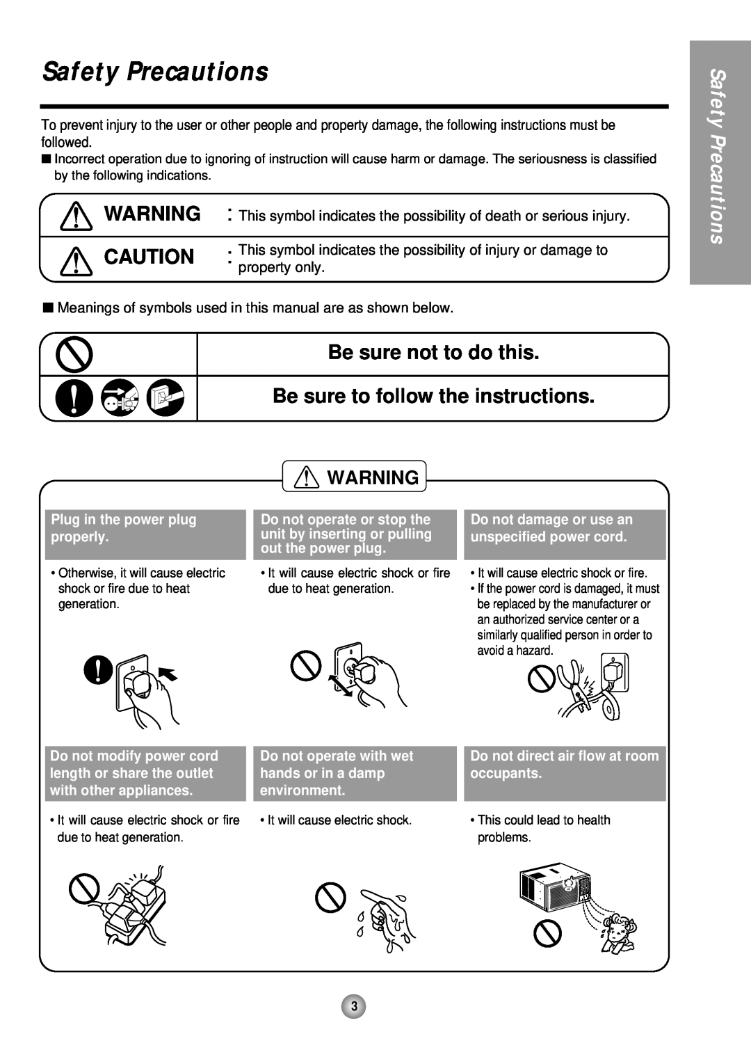 Panasonic CW-XC145HU Safety Precautions, Be sure not to do this, Be sure to follow the instructions, hands or in a damp 