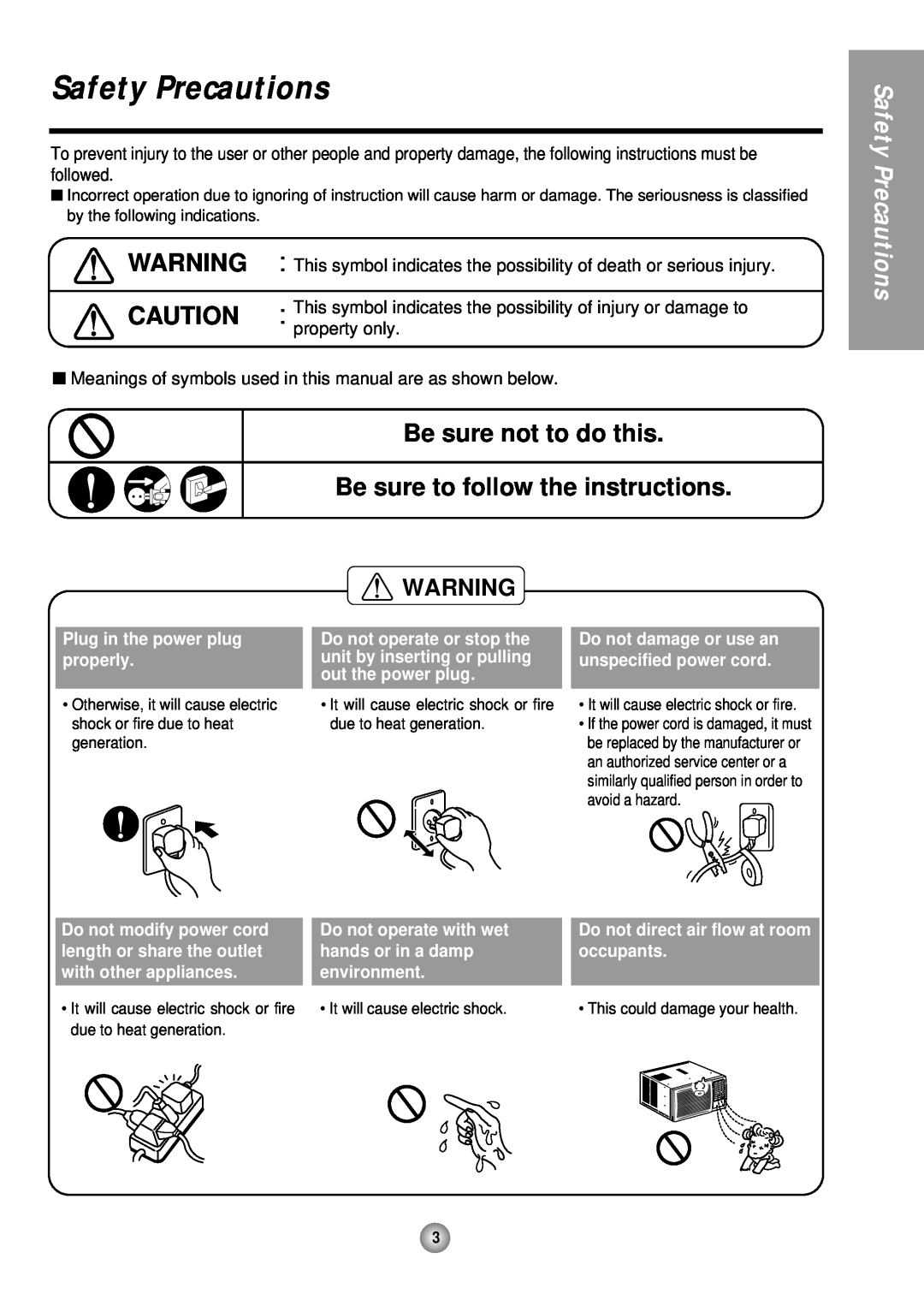 Panasonic CW-XC243HU Safety Precautions, Be sure not to do this, Be sure to follow the instructions, hands or in a damp 