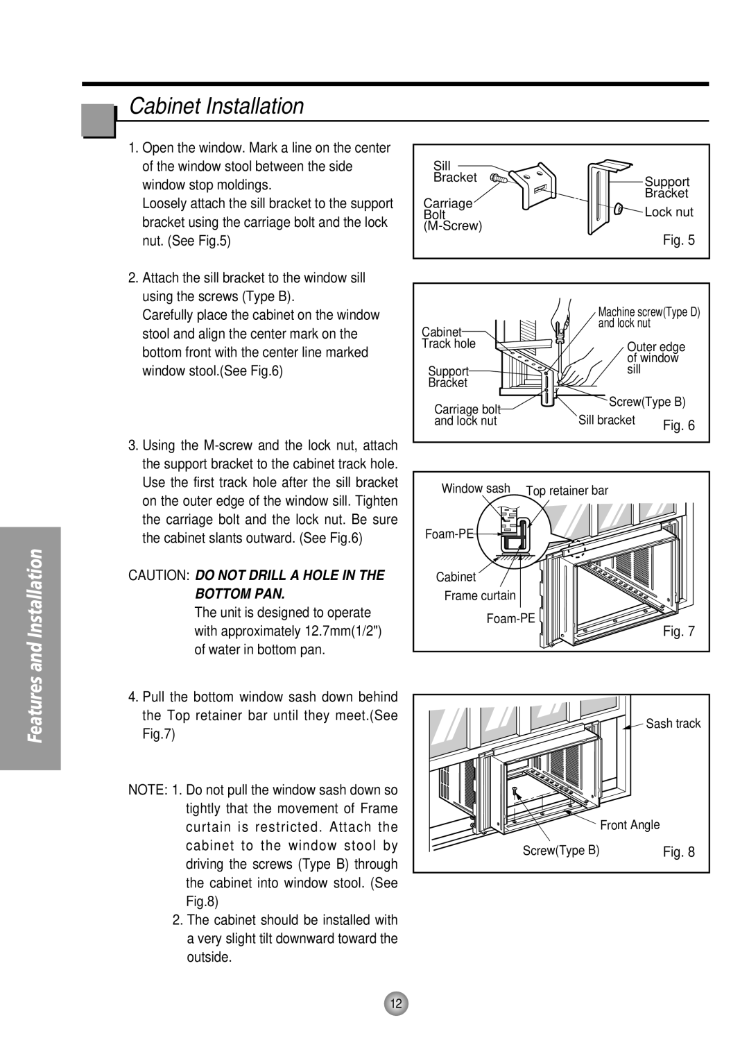 Panasonic CW-XC184HU, CW-XC244HU manual Cabinet Installation, Window stop moldings 