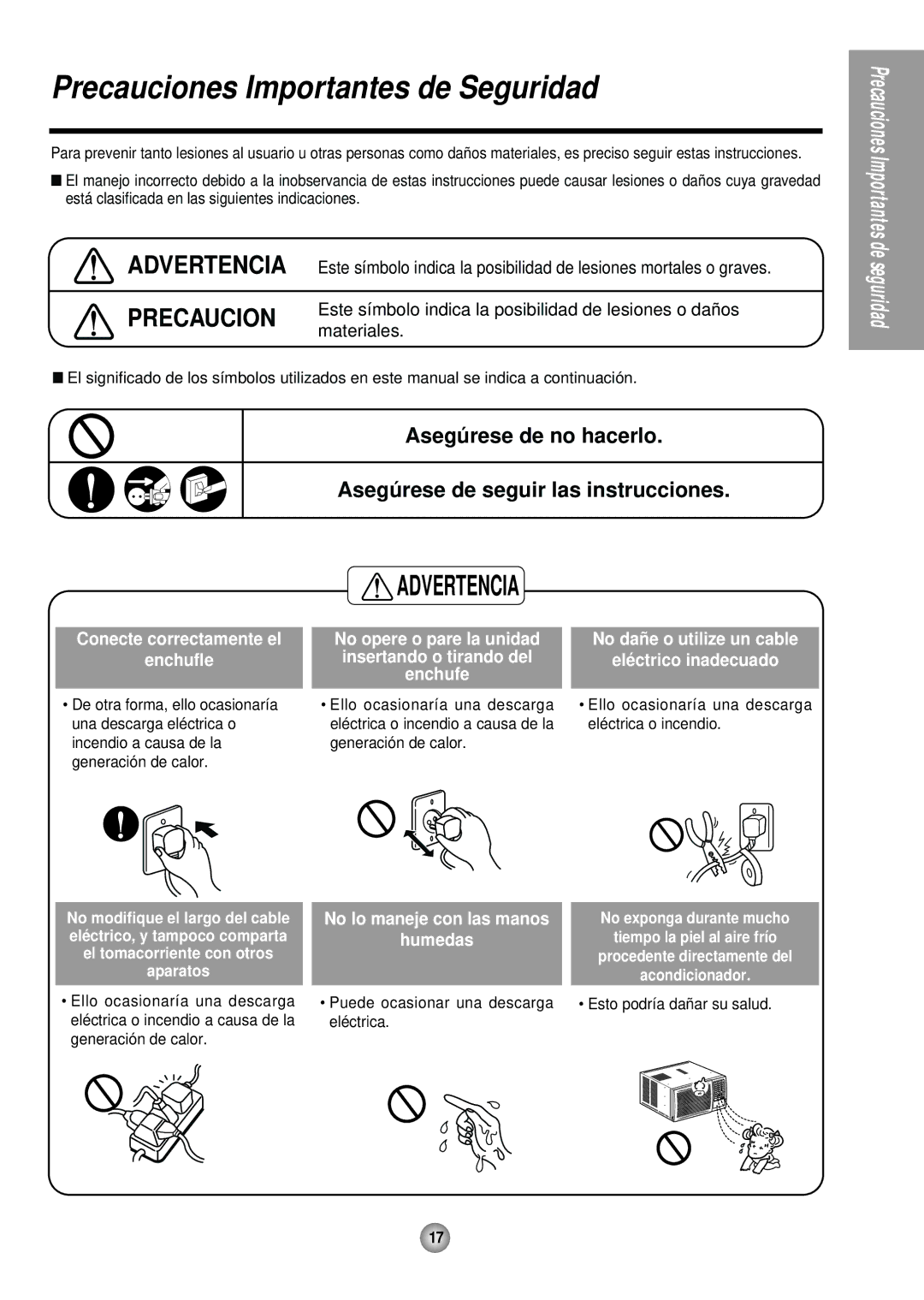 Panasonic CW-XC244HU, CW-XC184HU manual Precauciones Importantes de Seguridad 