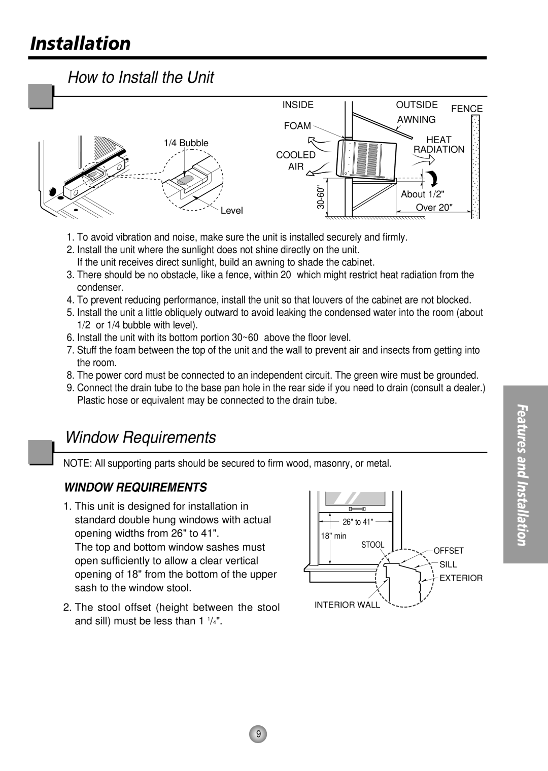 Panasonic CW-XC244HU, CW-XC184HU manual Installation, How to Install the Unit, Window Requirements 