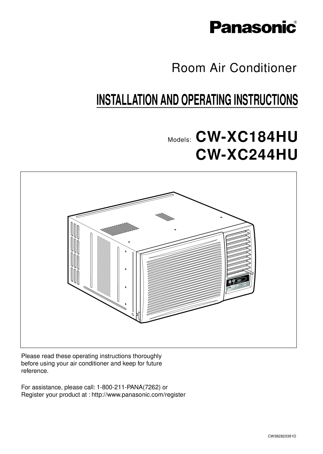 Panasonic manual Models CW-XC184HU CW-XC244HU, Room Air Conditioner, Installation And Operating Instructions 