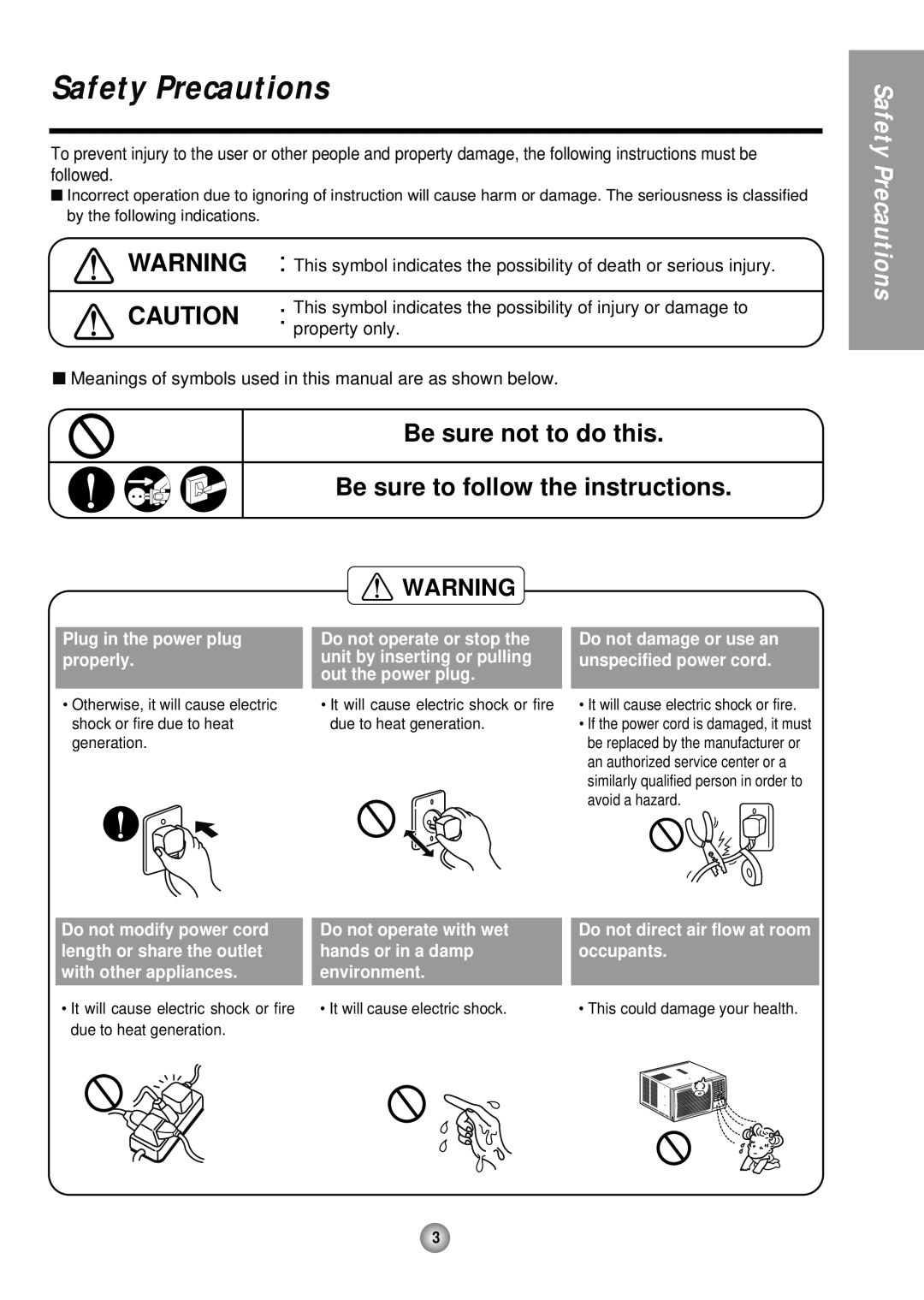 Panasonic CW-XC244HU Safety Precautions, Be sure not to do this, Be sure to follow the instructions, hands or in a damp 