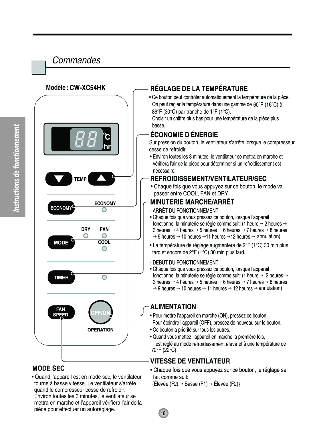 Panasonic CW-XC54HU, CW-XC54HK manual Modèle 