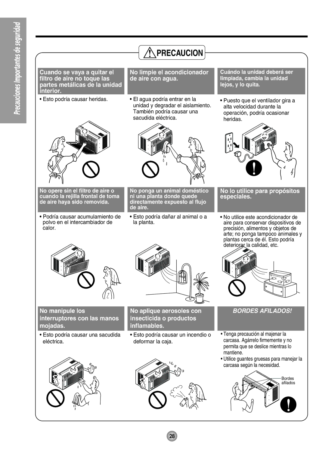 Panasonic CW-XC54HU, CW-XC54HK manual Esto podría causar heridas, Esto podría dañar al animal o a la planta 