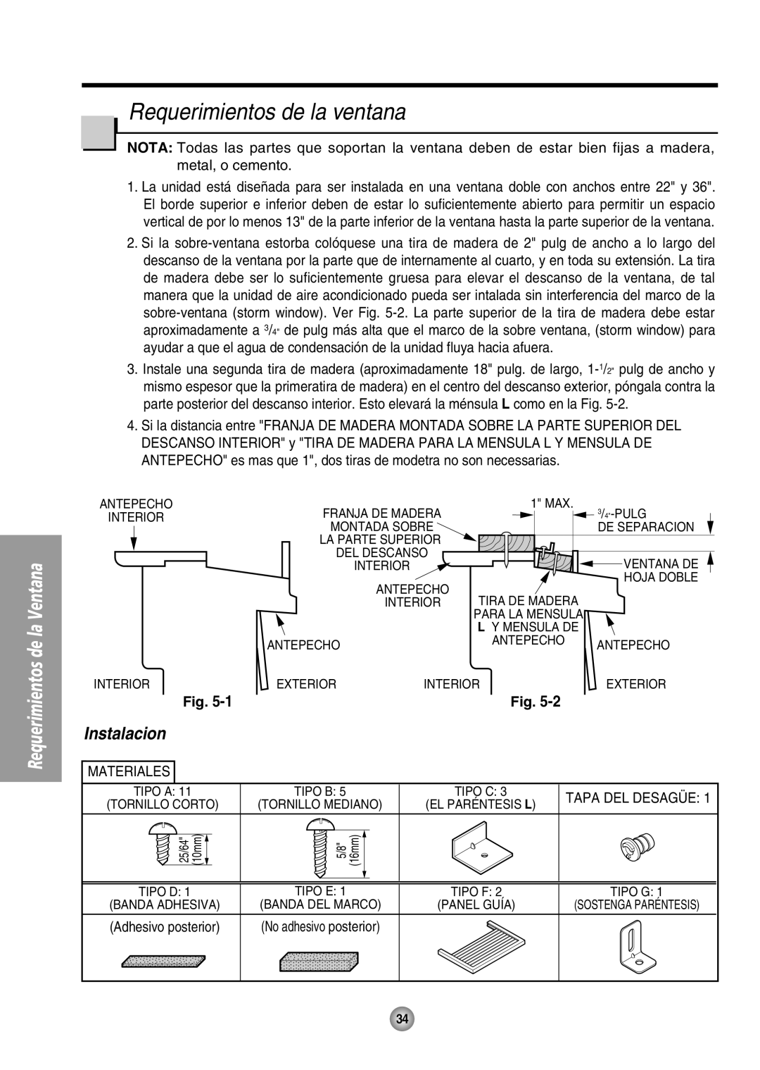 Panasonic CW-XC54HU, CW-XC54HK manual Requerimientos de la ventana, MAX Pulg 