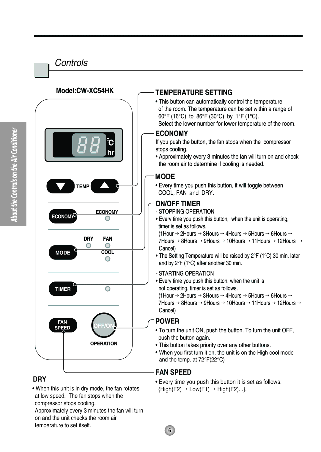 Panasonic CW-XC54HU, CW-XC54HK manual Mode DRY 