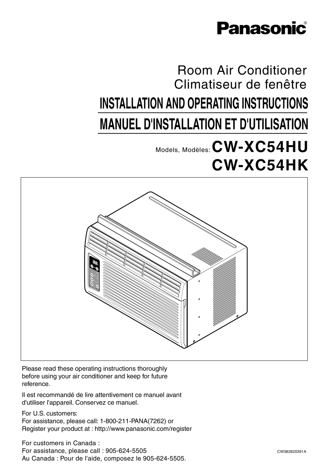 Panasonic CW-XC54HK, CW-XC54HU manual Room Air Conditioner Climatiseur de fenêtre 