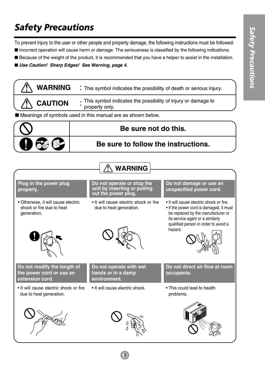 Panasonic CW-XC54HK, CW-XC54HU manual Safety Precautions, Be sure not do this Be sure to follow the instructions 
