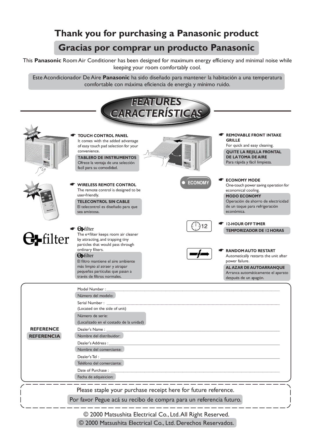 Panasonic CW-XC60YU, CW-XC80YU manual Features Características, Tablero DE Instrumentos 