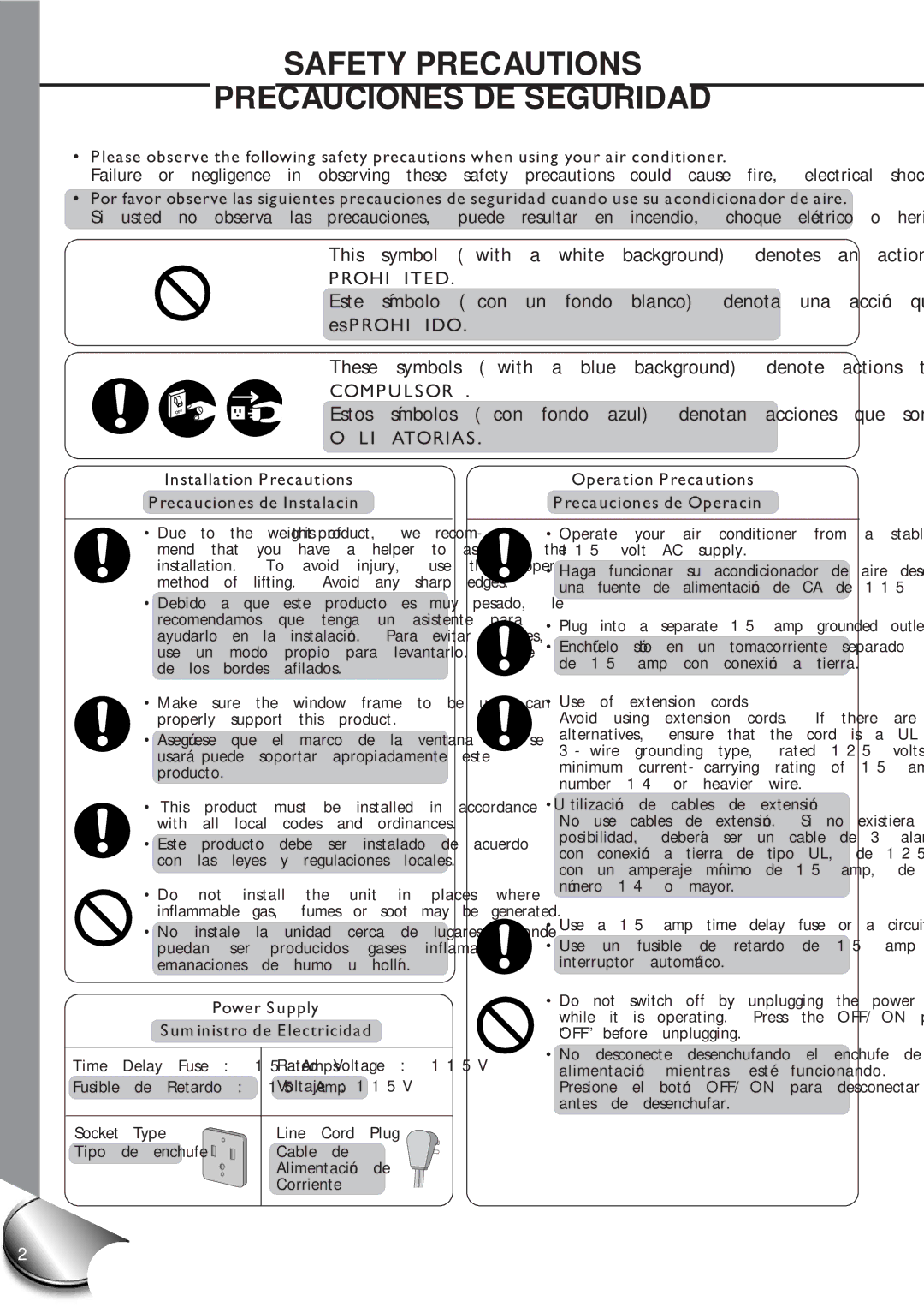 Panasonic CW-XC60YU, CW-XC80YU manual Safety Precautions Precauciones DE Seguridad, Prohibited, Compulsory, Obligatorias 