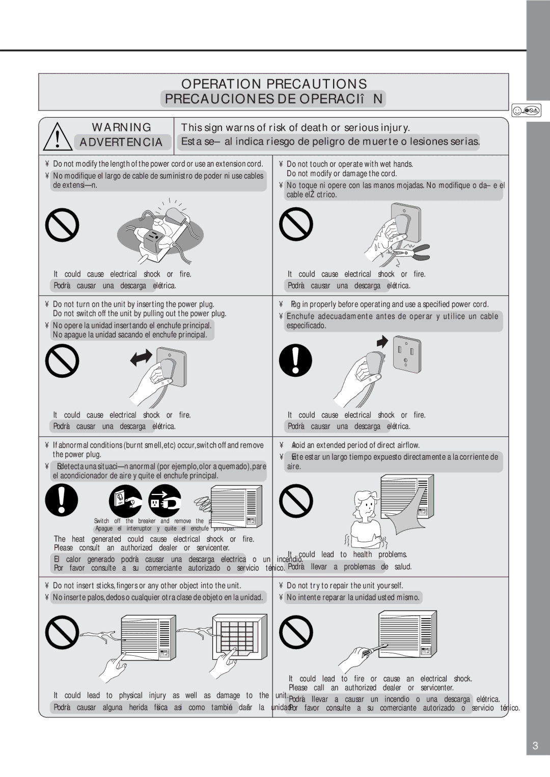 Panasonic CW-XC80YU, CW-XC60YU manual Operation Precautions Precauciones DE Operación, Advertencia 