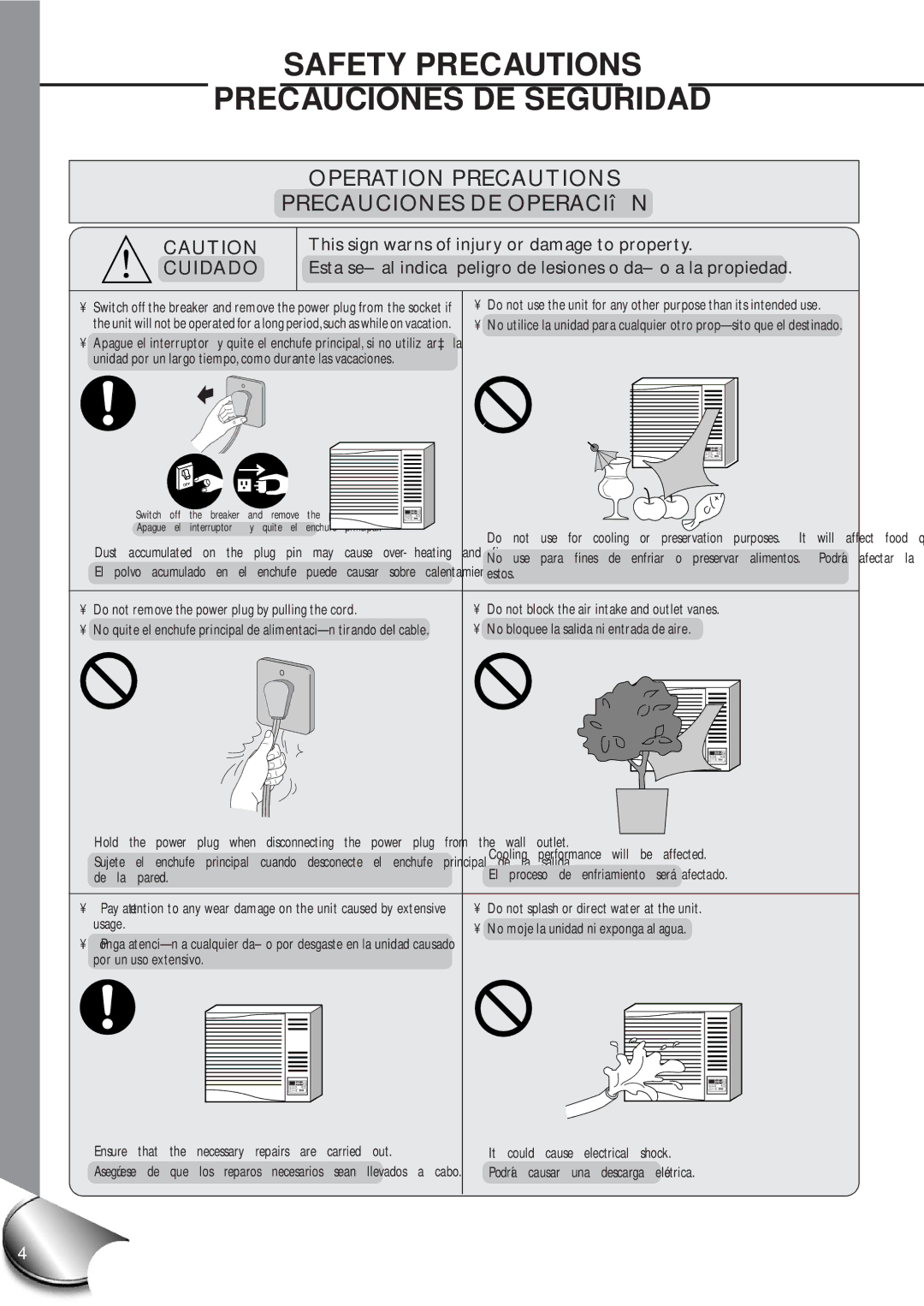 Panasonic CW-XC60YU, CW-XC80YU manual Do not splash or direct water at the unit 