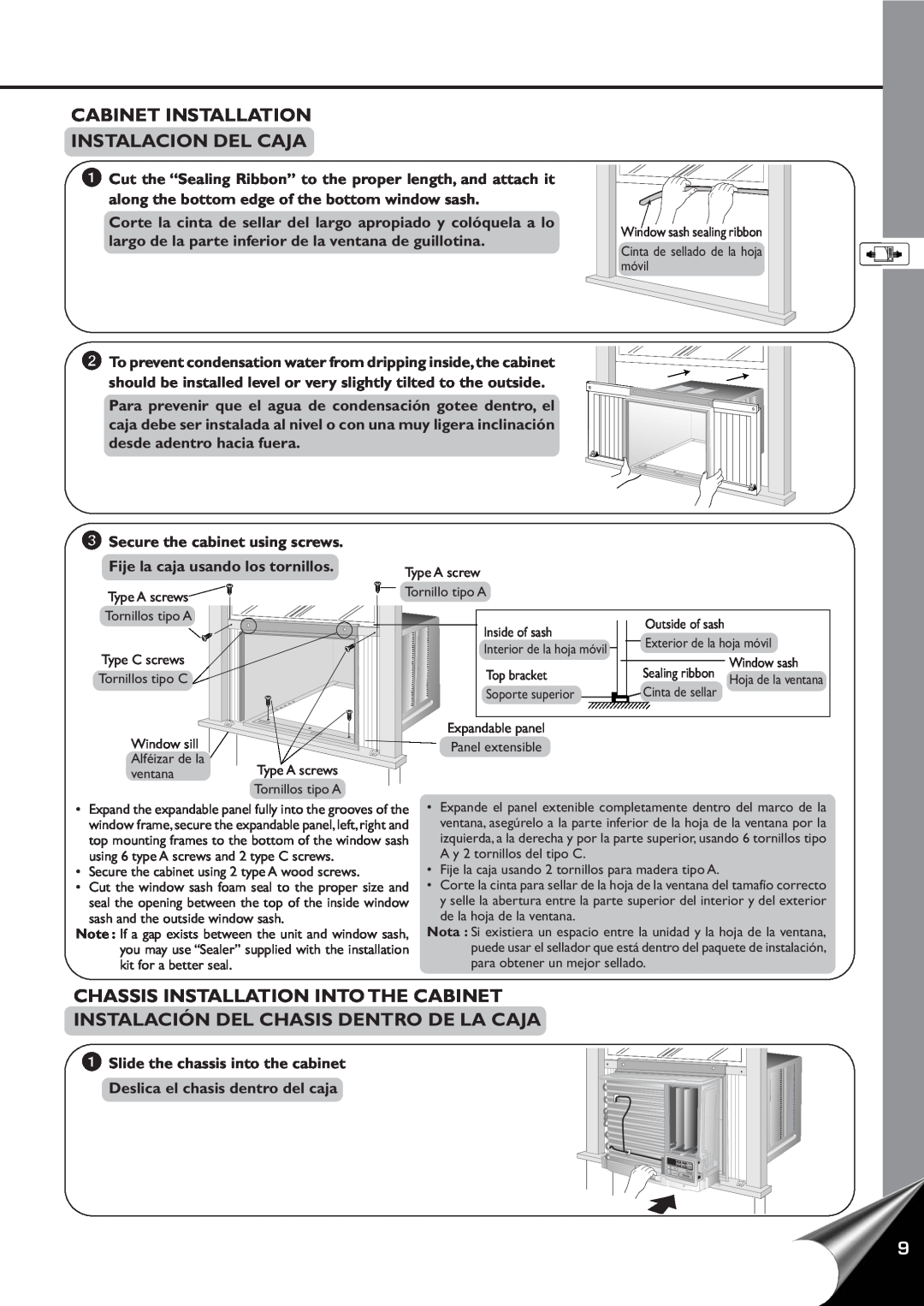Panasonic CW-XC80YU, CW-XC60YU manual Cabinet Installation Instalacion Del Caja, Chassis Installation Into The Cabinet 