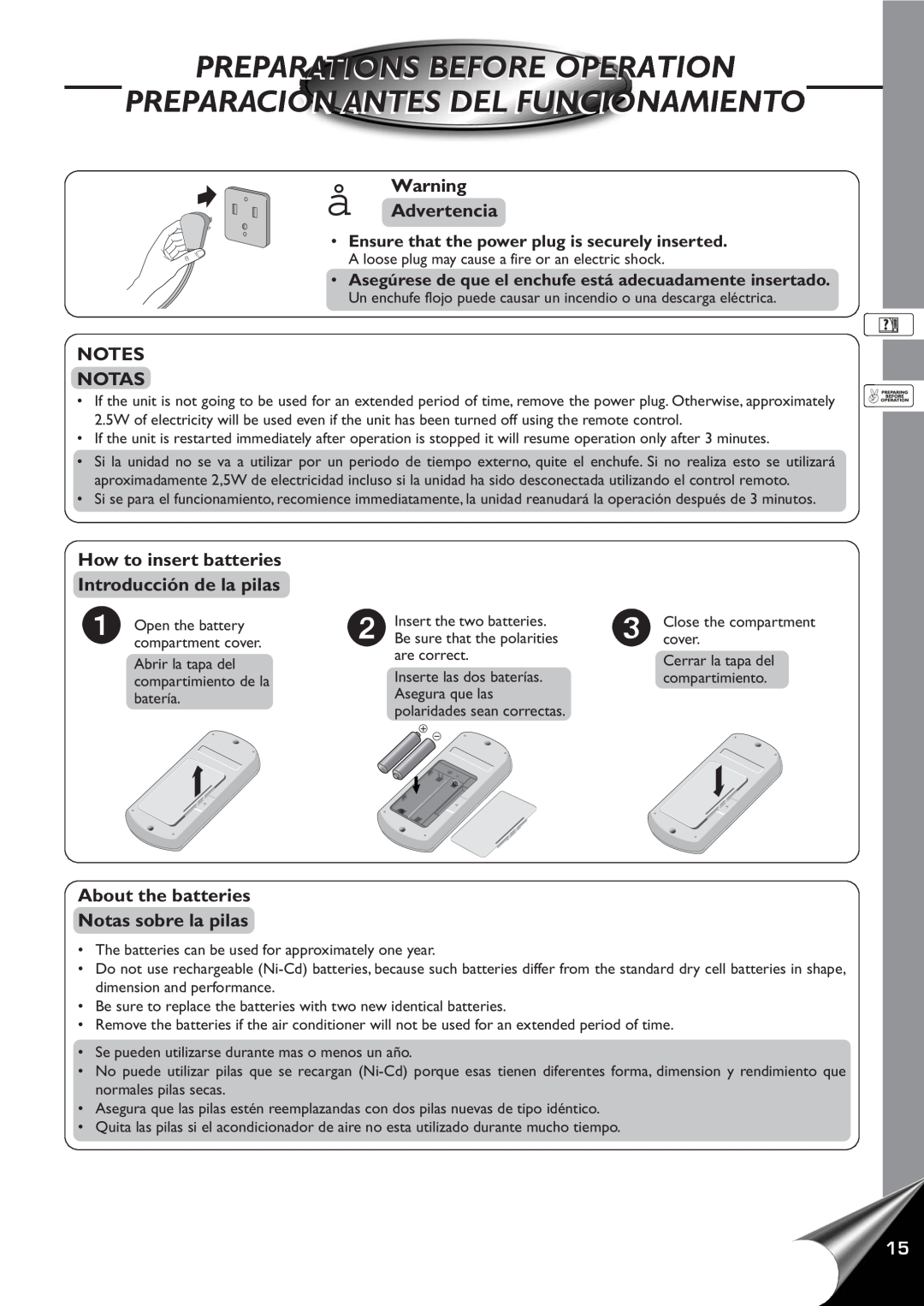 Panasonic CW-XC80YU, CW-XC60YU manual AdvertenciaWarning, Notes Notas, How to insert batteries Introducción de la pilas 