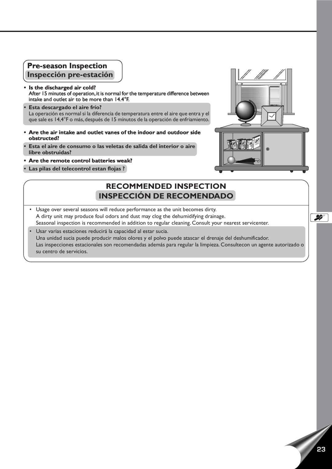 Panasonic CW-XC80YU manual Pre-seasonInspection Inspección pre-estación, Recommended Inspection Inspección De Recomendado 