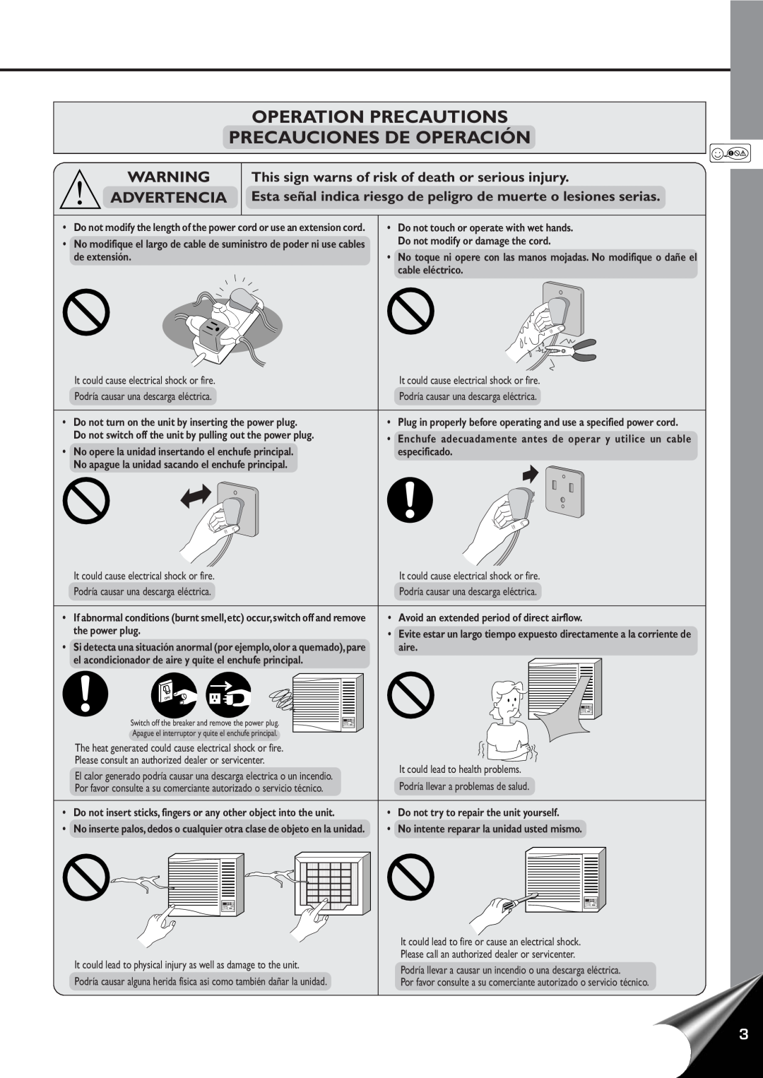 Panasonic CW-XC80YU, CW-XC60YU manual Operation Precautions Precauciones De Operación, Advertencia 