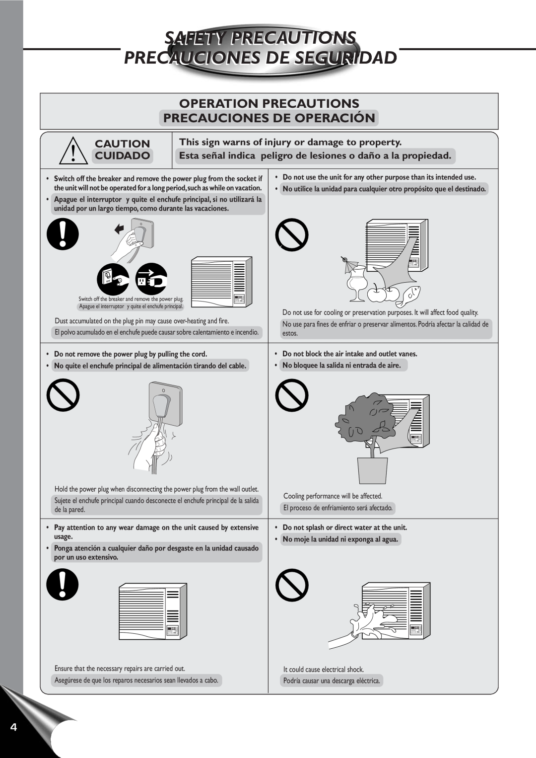 Panasonic CW-XC60YU, CW-XC80YU manual Caution Cuidado, Safety Precautions Precauciones De Seguridad 