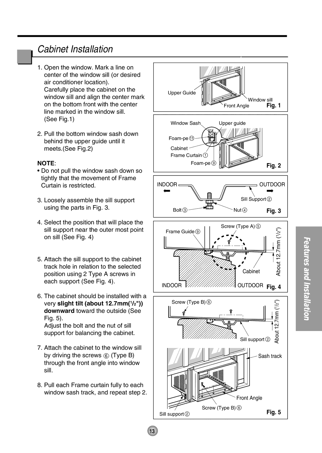 Panasonic CW-XC64HU manual Cabinet Installation 