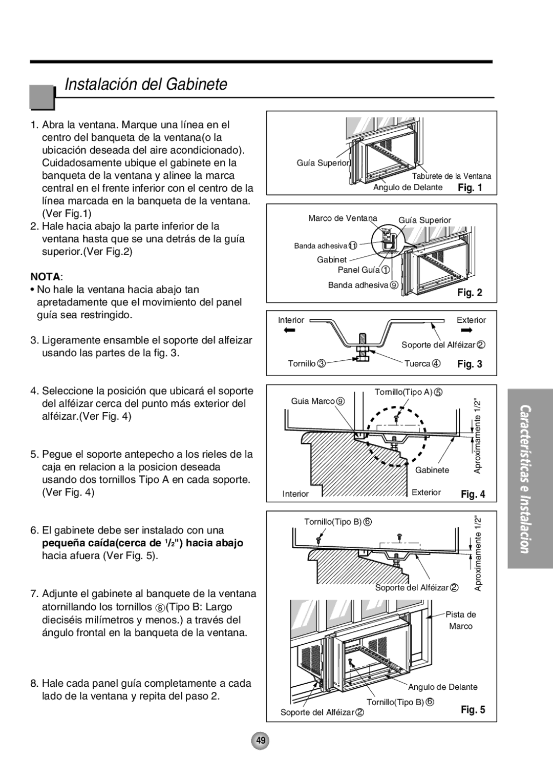 Panasonic CW-XC64HU manual Instalación del Gabinete, Nota 