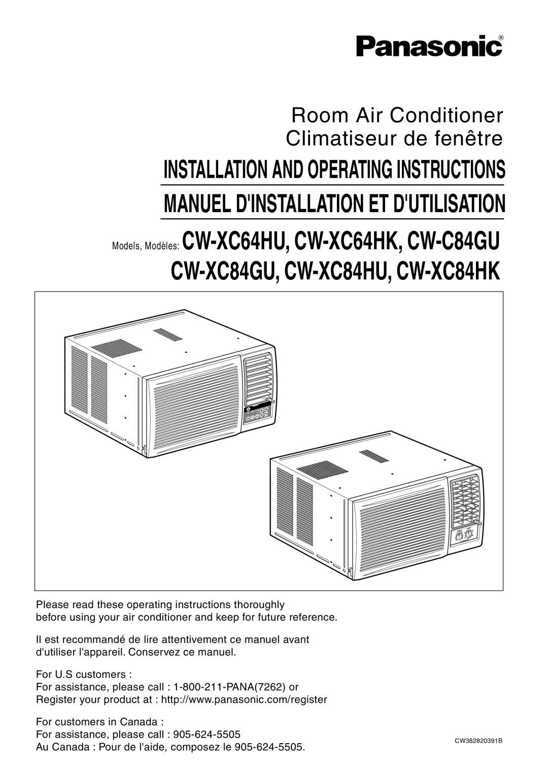 Panasonic manual Models, Modèles: CW-XC64HU, CW-XC64HK, CW-C84GU, Installation And Operating Instructions 