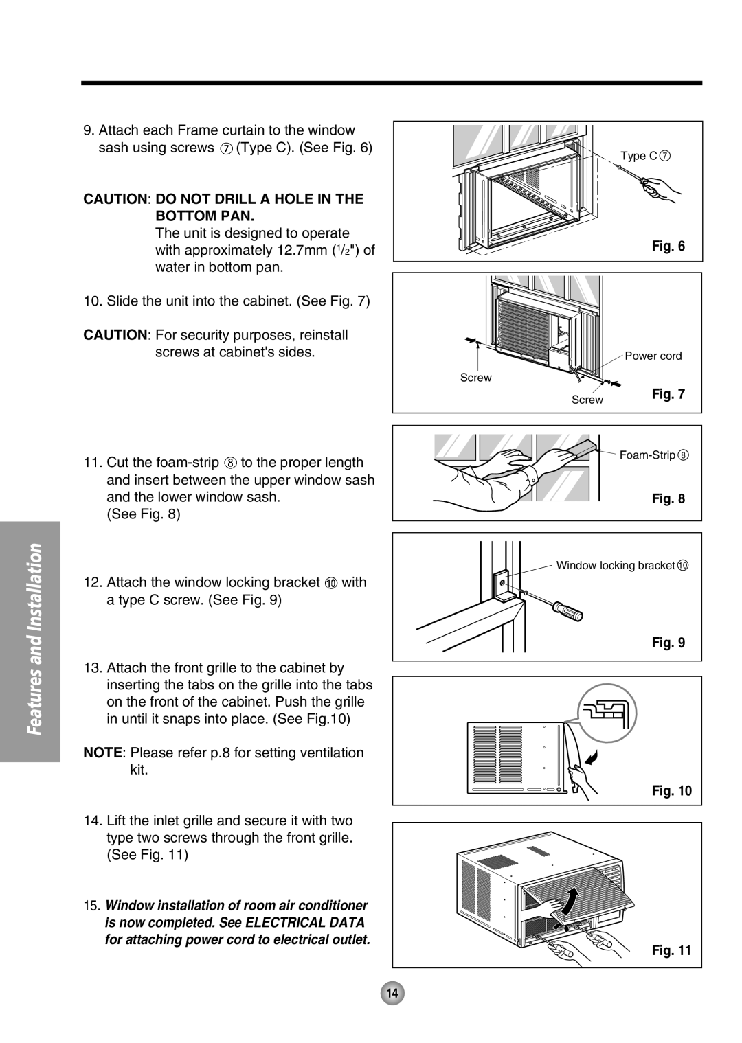 Panasonic CW-XC64HU manual Caution: Do Not Drill A Hole In The Bottom Pan, Fig. Fig. Fig, Features and Installation 