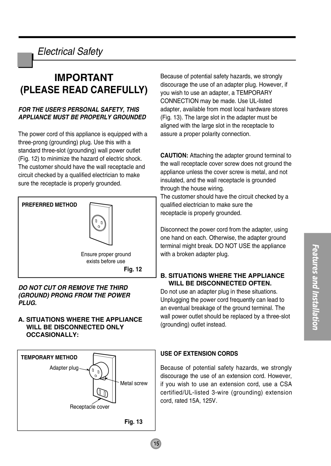 Panasonic CW-XC85HU, CW-XC65HU manual Electrical Safety, Please Read Carefully 