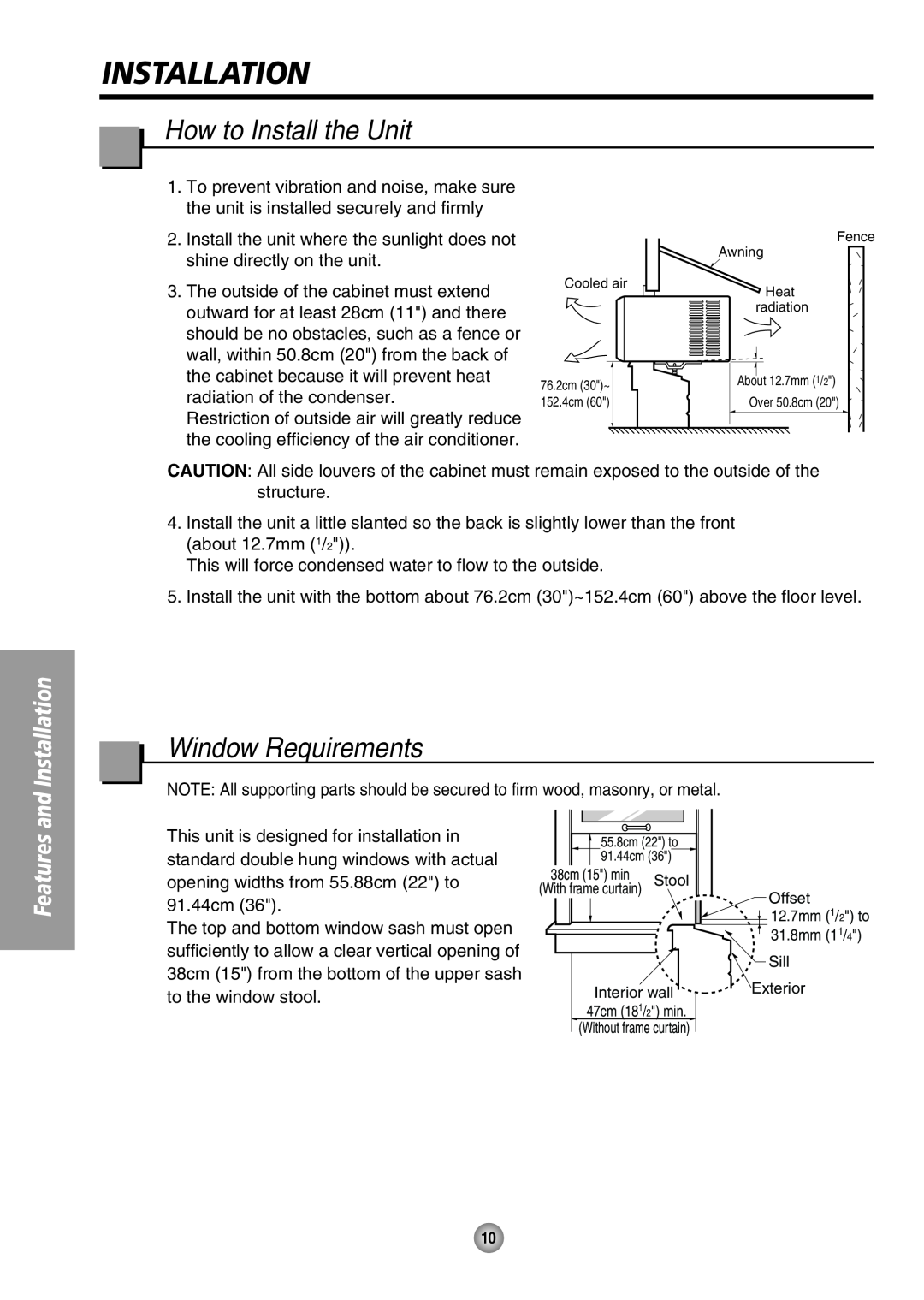 Panasonic CW-XC80HU manual How to Install the Unit, Window Requirements, and Installation, Features 
