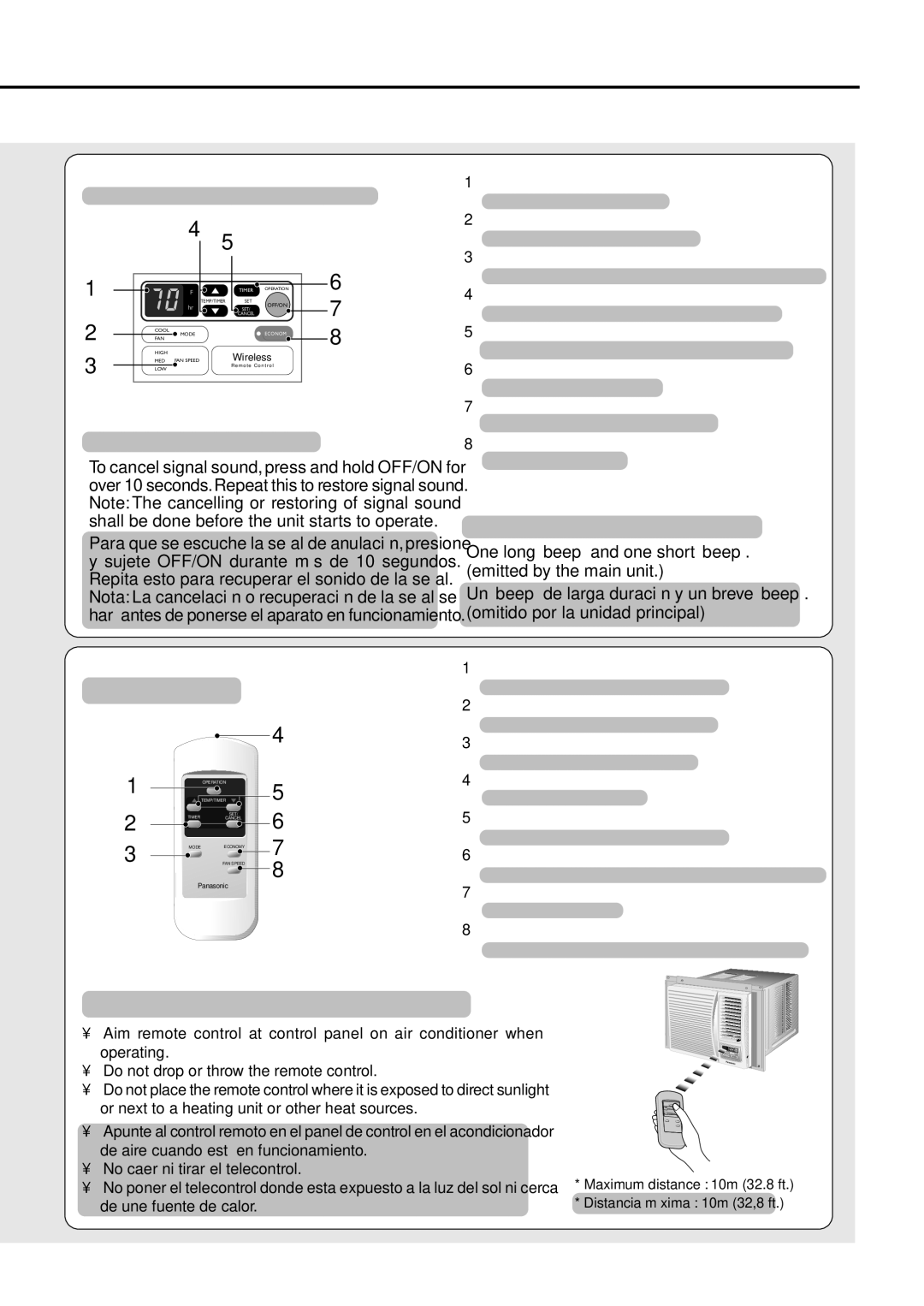 Panasonic CW-XC82YU Touch Control Panel, Tablero DE Instrumentos, Cancel Signal Sound, Señal DE Anulación, Remote Control 