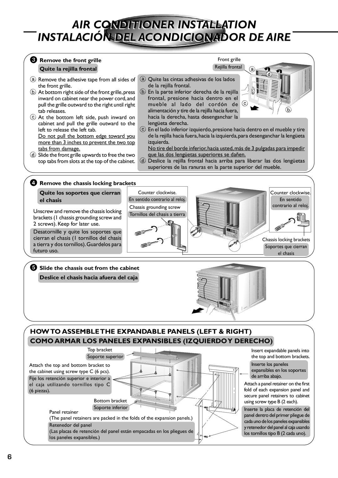 Panasonic CW-XC82YU specifications 3Remove the front grille, Quite la rejilla frontal 