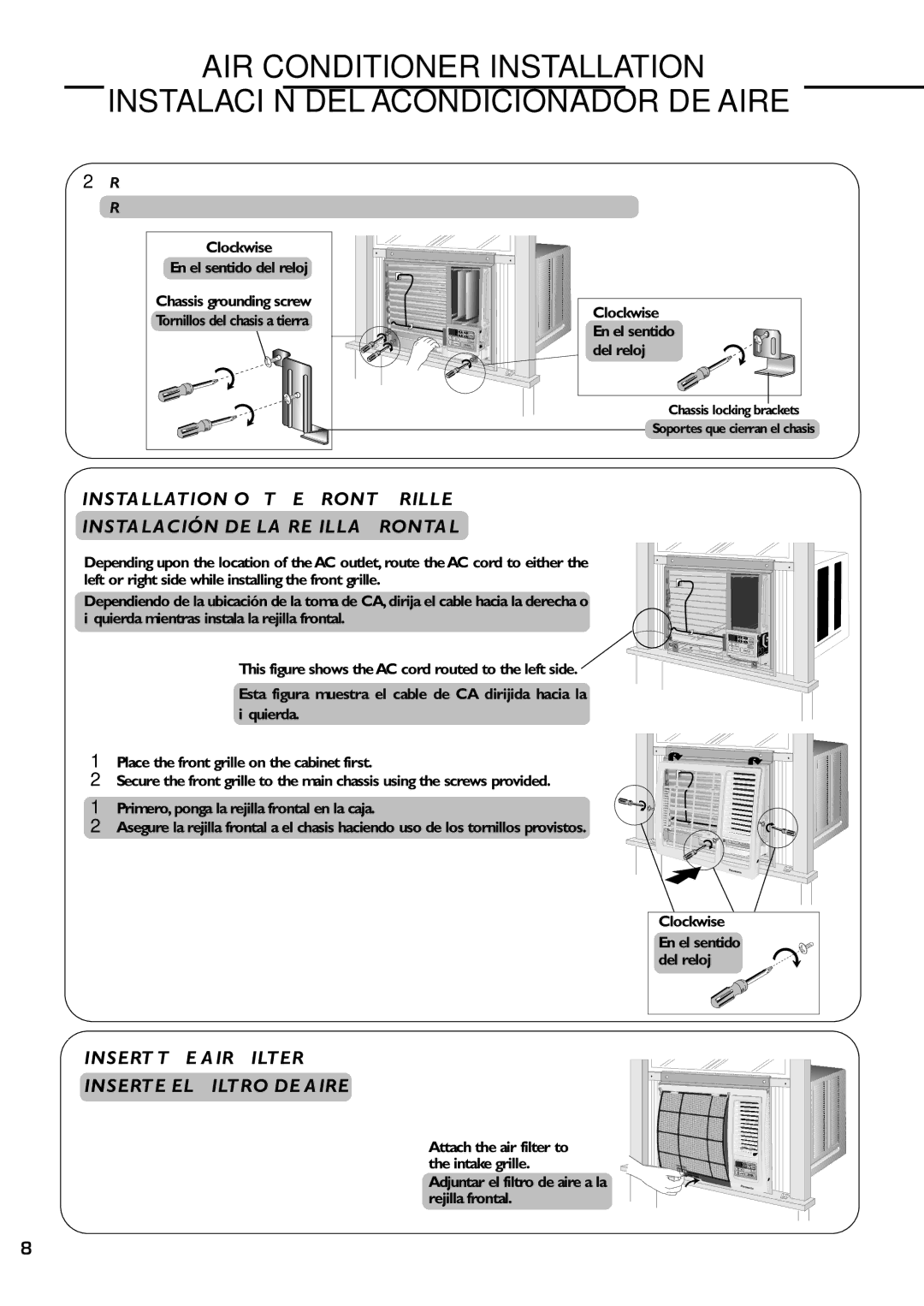 Panasonic CW-XC82YU specifications Insert the AIR Filter Inserte EL Filtro DE Aire, Clockwise, Del reloj 