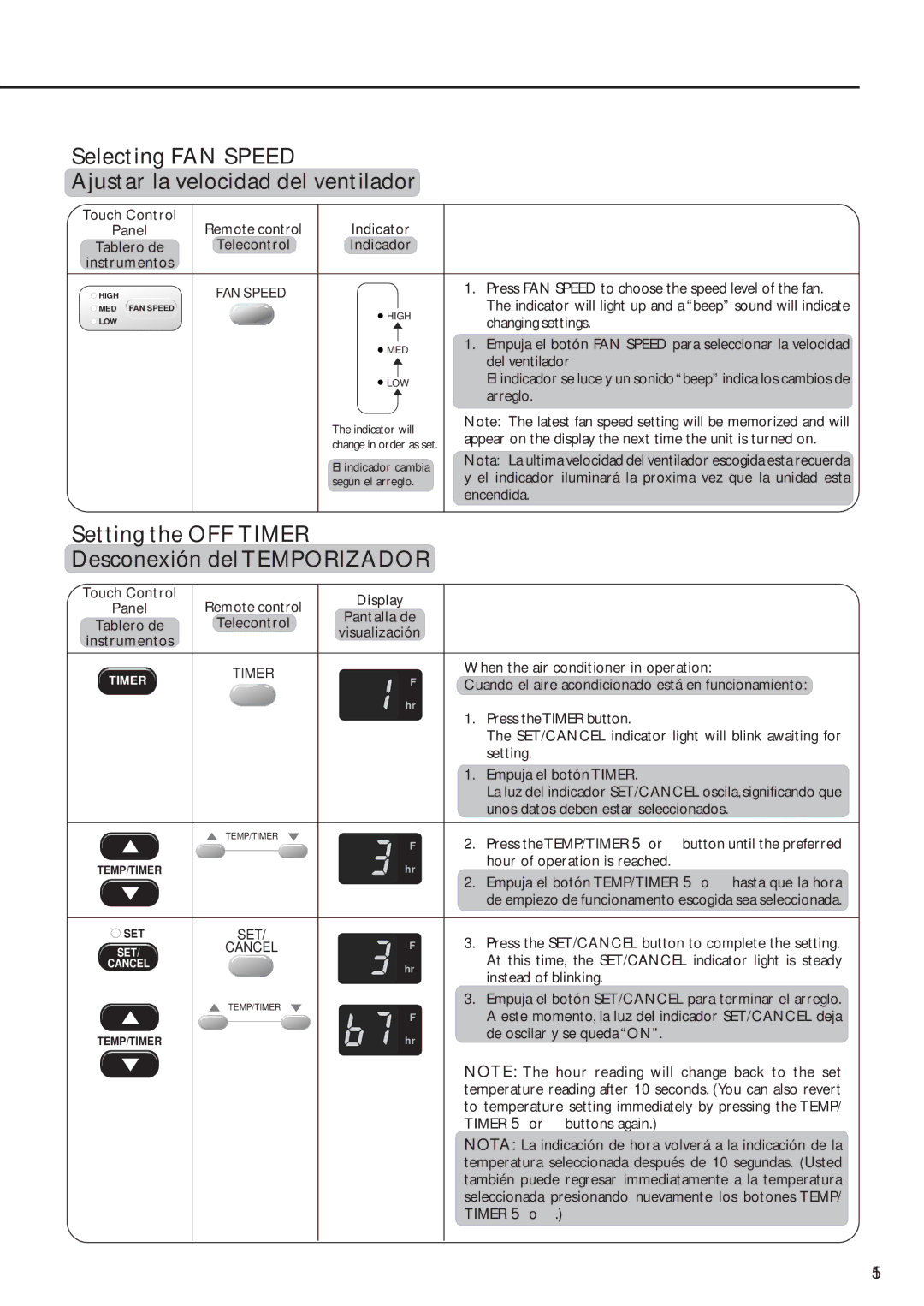 Panasonic CW-XC83YU specifications Selecting FAN Speed Ajustar la velocidad del ventilador 