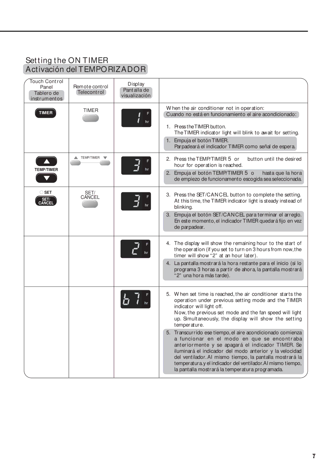 Panasonic CW-XC83YU specifications Setting the on Timer Activación del Temporizador 