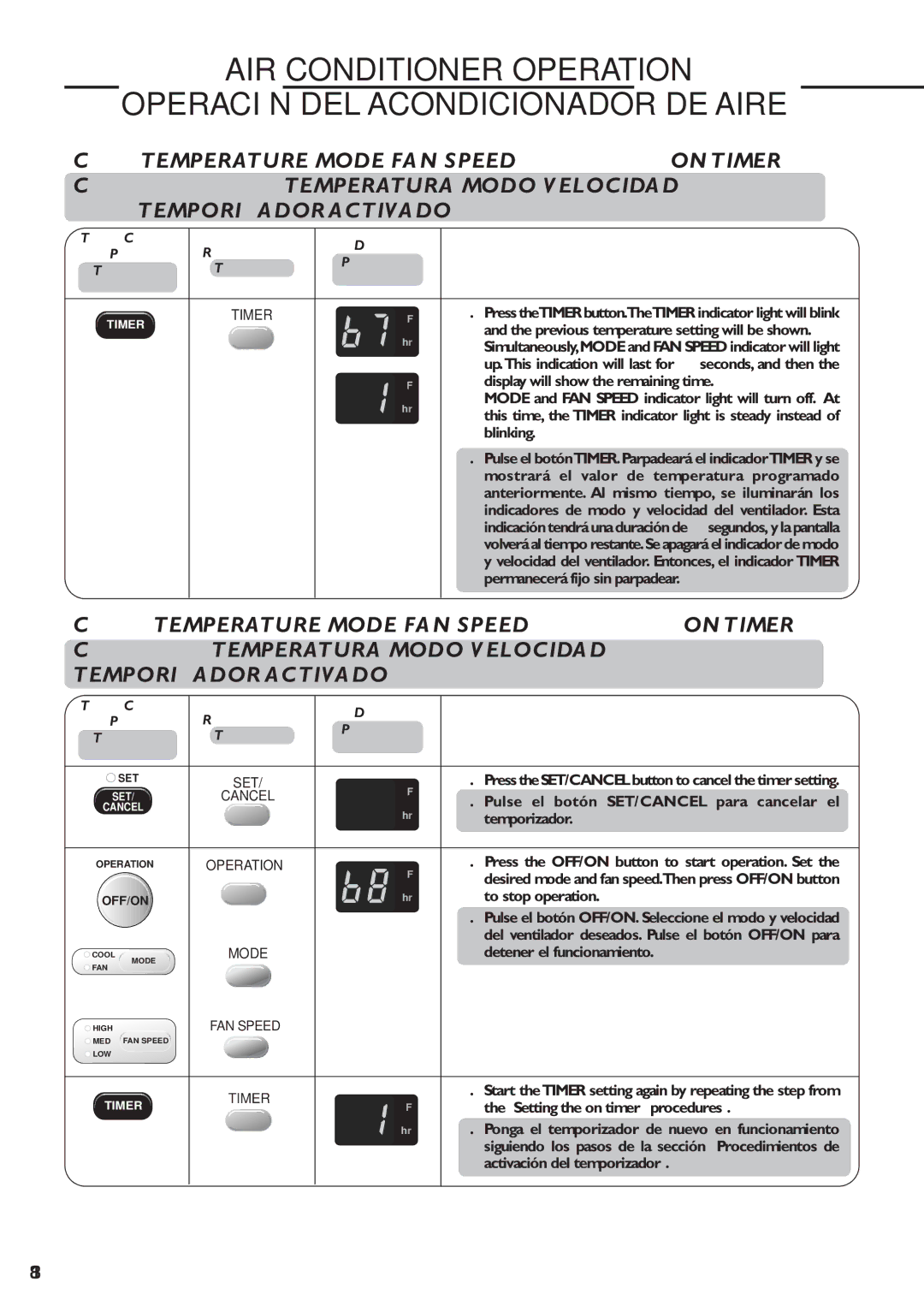 Panasonic CW-XC83YU specifications Temporizador Activado 