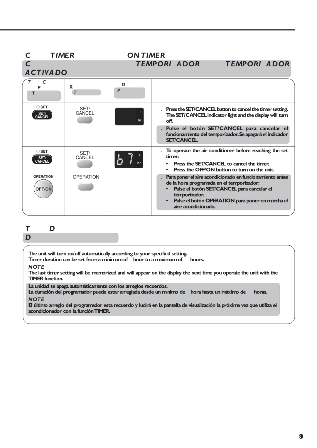 Panasonic CW-XC83YU specifications Timer Details Detalles del programador 