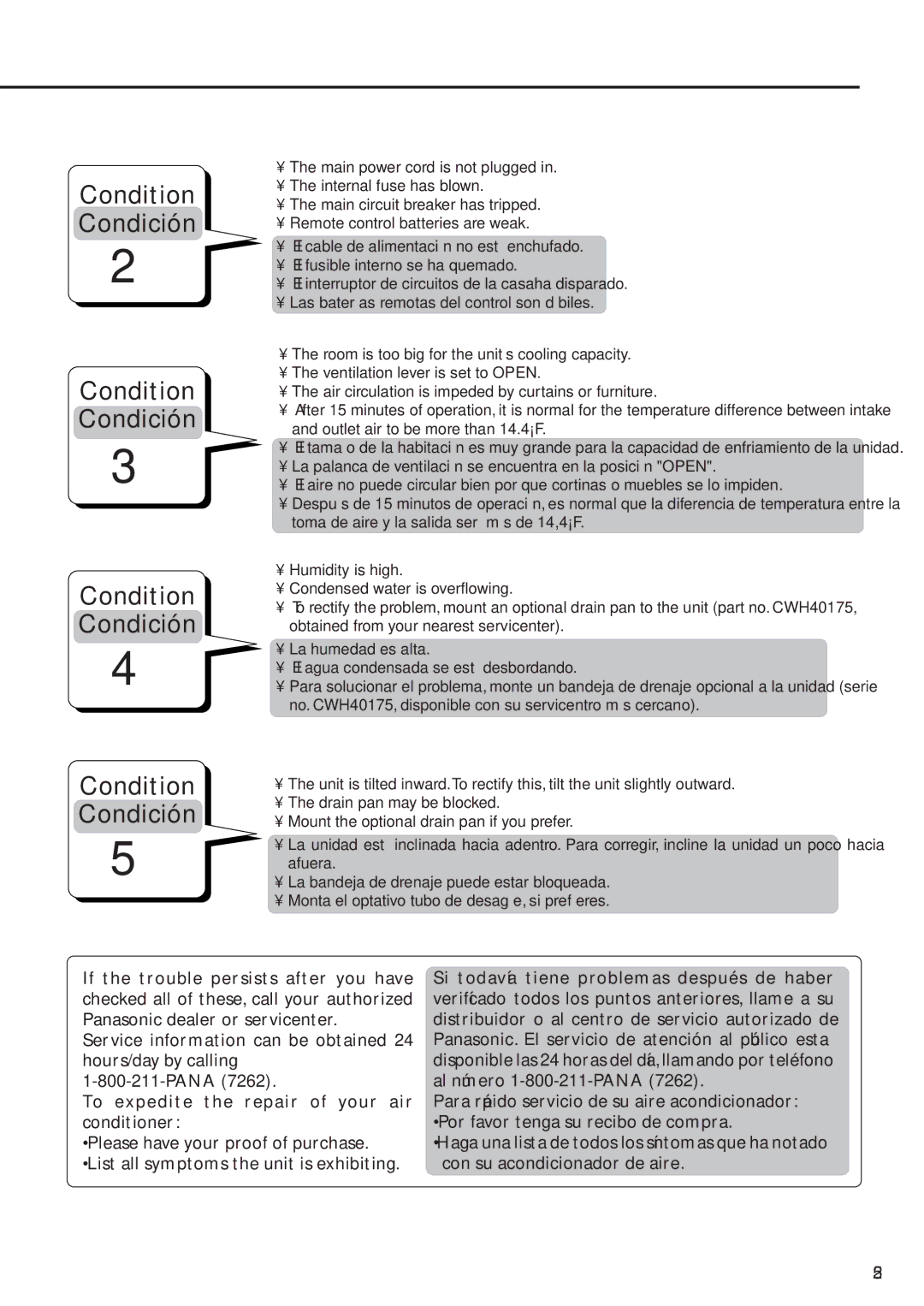 Panasonic CW-XC83YU specifications Condición 